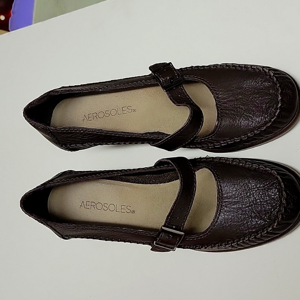 Womens Brown Leather Barrel of Fun Aerosoles size 6B Wegde Shoes